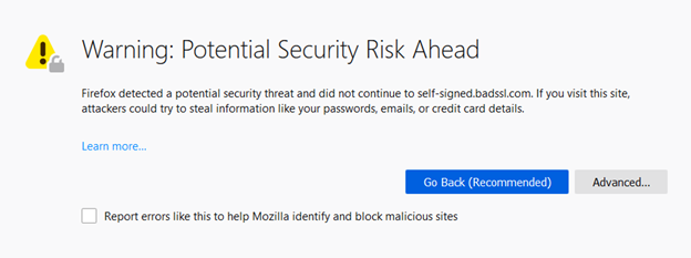 ‘Warning: Potential Security Risk Ahead with MOZILLA_PKIX_ERROR_SELF_SIGNED_CERT” Error in Firefox