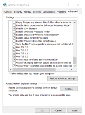 Internet Properties Settings