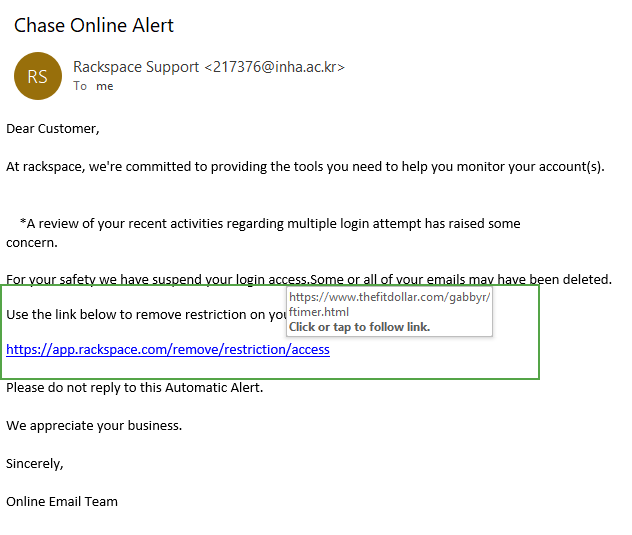 Graphic: HTTPS phishing example from an email