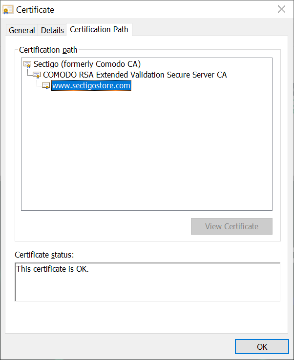 A screenshot of the SSL/TLS certification path