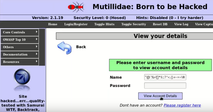 Graphic example of a test query SQL injection