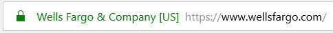 Graphic: Screenshot of the SSL validation security padlock for the official Wells Fargo website