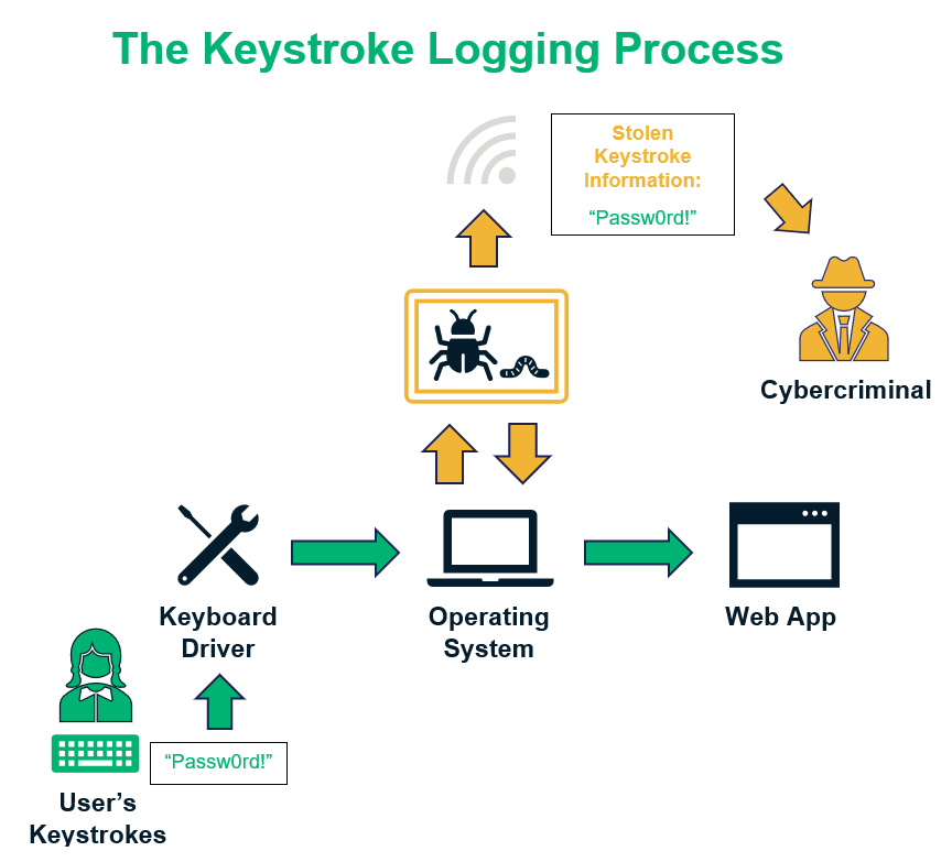 Types of malware graphic illustrating how keyloggers work