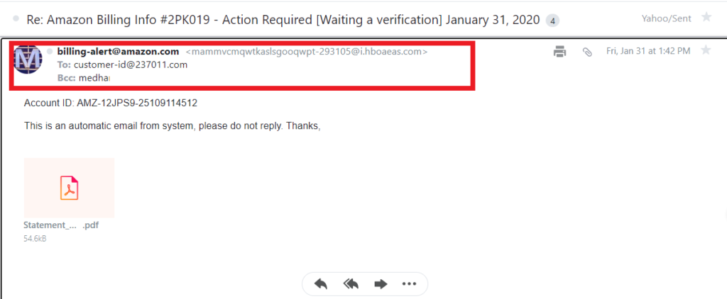 An example of an Amazon phishing email