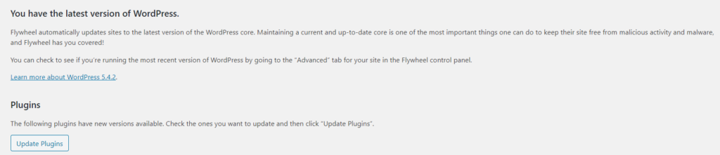 A screenshot of the WordPress dashboard that shows plugin updates are available.