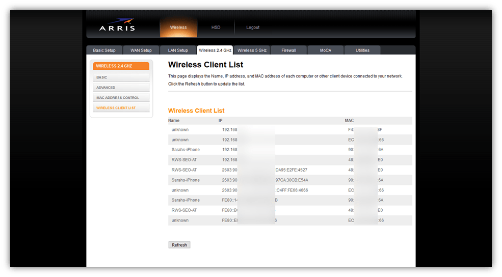 how to tell if someone hacked your router screenshot of a router's wireless client list