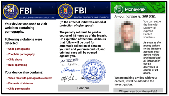 A screenshot of a ransomware warning message that's written to look like it came from the FBI