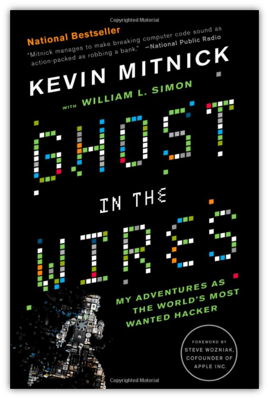 Bug bounty training graphic: a screenshot of the book cover of "Ghost In The Wires"