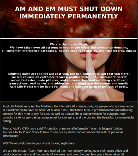 A snippet from the Ashley Madison website hack from krebsonsecurity.com