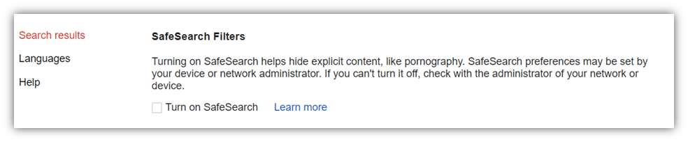Internet safety for kids graphic: A screenshot of the SafeSearch Filter in Chrome