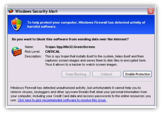 Scareware examples graphic: A screenshot of a fake Windows Security Alert