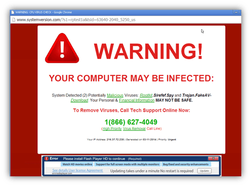 A screenshot of a scareware example from reinforceme.com.  