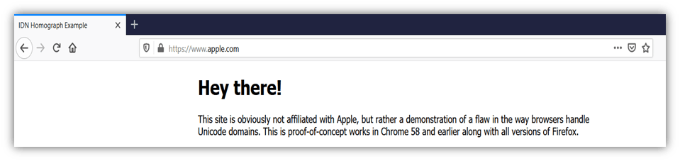 A screenshot of a fake apple website domain that uses punycode. This is a type of cybersquatting.