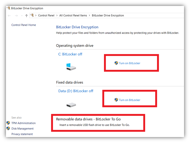 How to avoid hacking graphic that shows how to encrypt data using BitLocker Drive Encryption