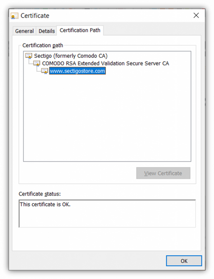 SSL certificate chain graphic: A screenshot of a website's chain of trust