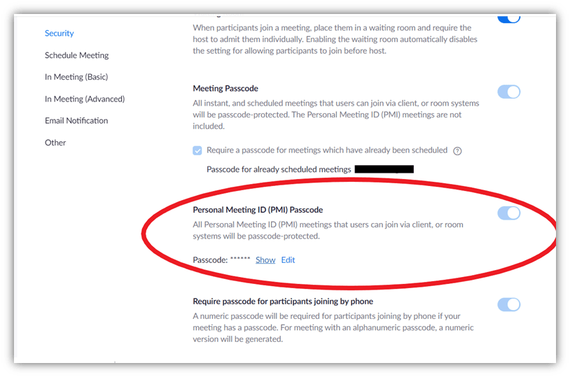 How to find the personal meeting ID password enable option in your Zoom security settings