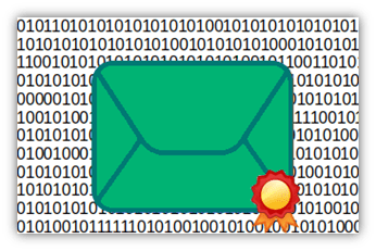 A basic illustration of an email with binary in the background