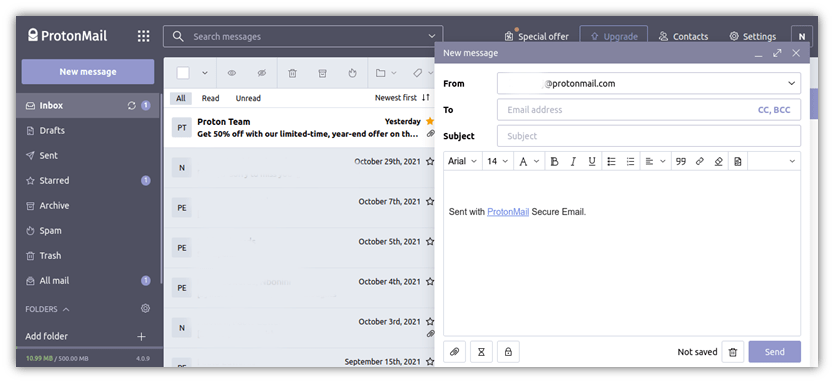 A screenshot of a new message in ProtonMail