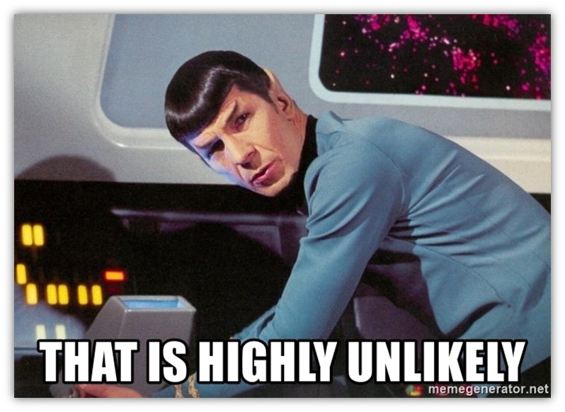 A Star Trek-based meme of Spock saying "That is highly unlikely" to add humor to the topic of website security issues and solutions