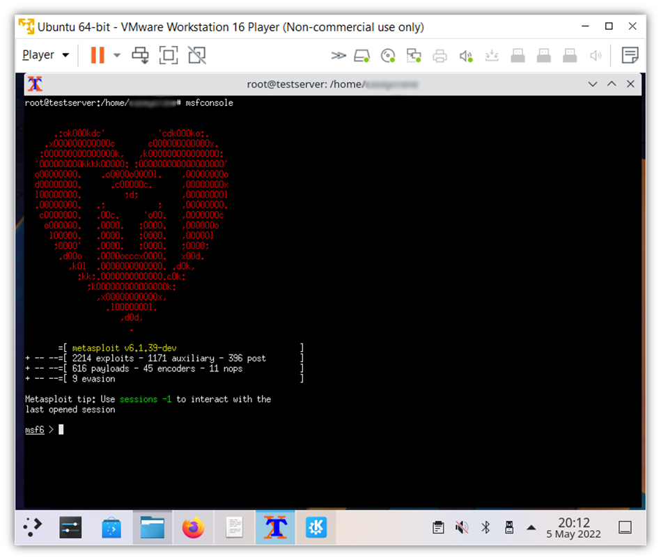 A screenshot of the msfconsole in Linux commandline