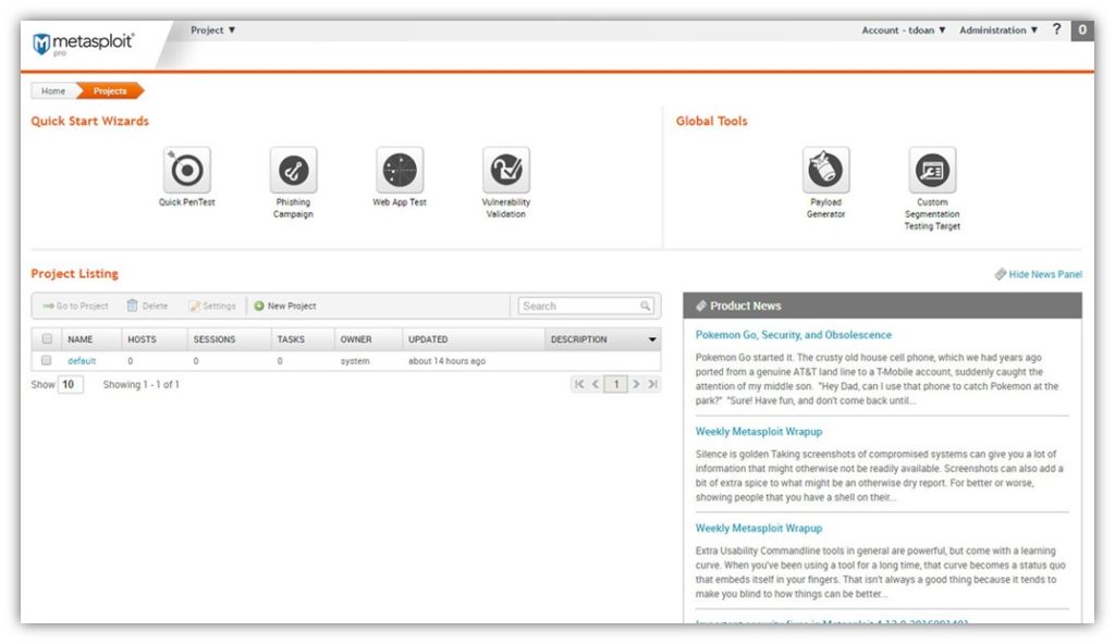 A screenshot from Rapid7.com of the Metasploit Pro dashboard.