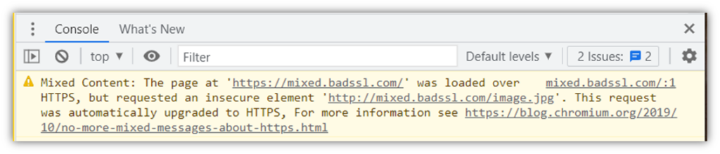 A screenshot of an example mixed error message captured on BadSSL.com