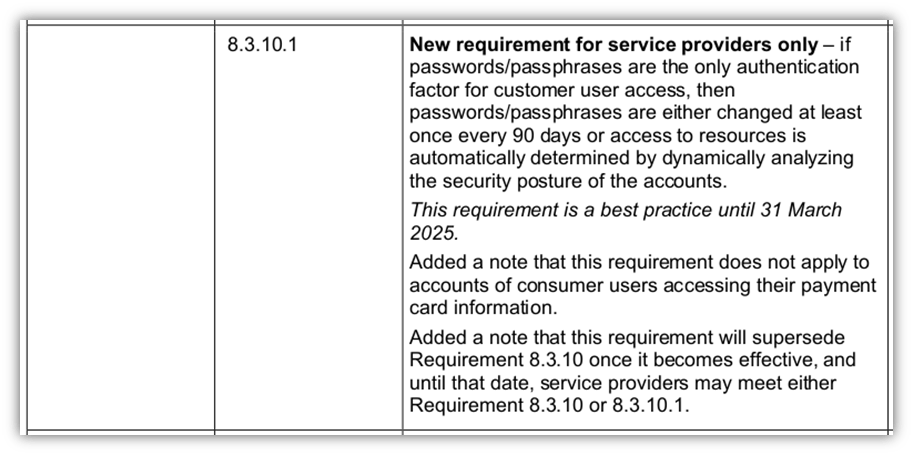 A screenshot of one of the service provider-specific requirements from the PCI DSS version 3.2.1 to version 4.0 transition document