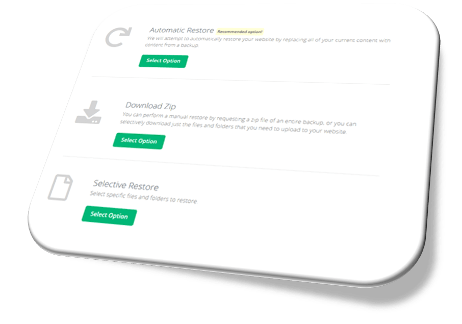 An illustration of CodeGuard's website data restoration options. Website backups are a crucial element of every small business cyber security plan template