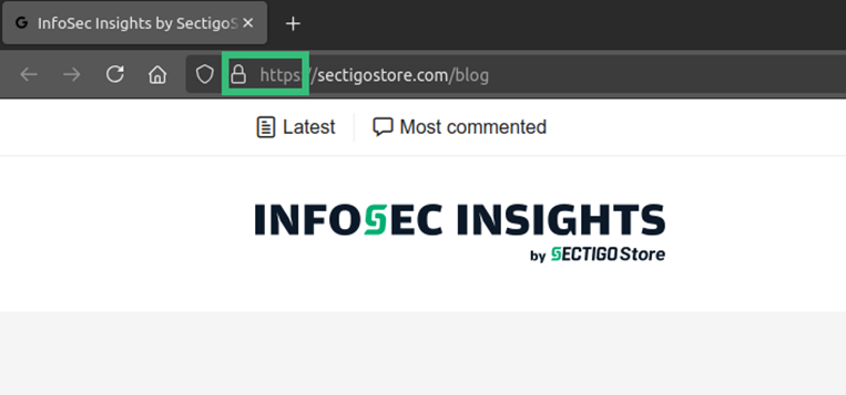 A screenshot from SectigoStore.com showing the secure padlock that displays in Firefox