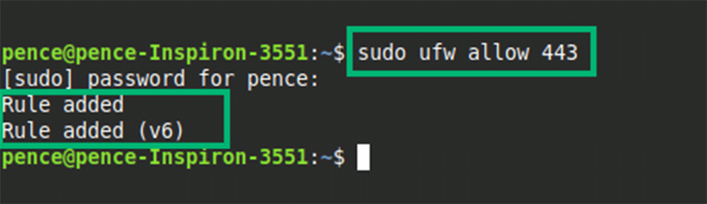 A demonstration of how to open 443 port in Linux's Uncomplicated firewall