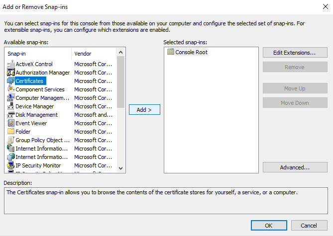 certificate management console