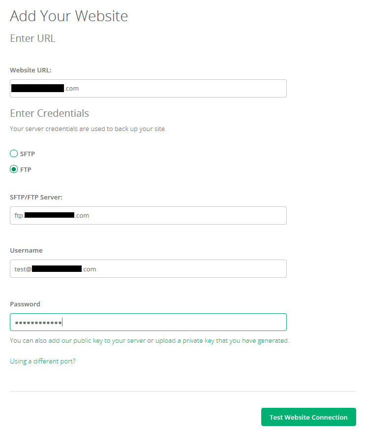 Add your website with SFTP credentials