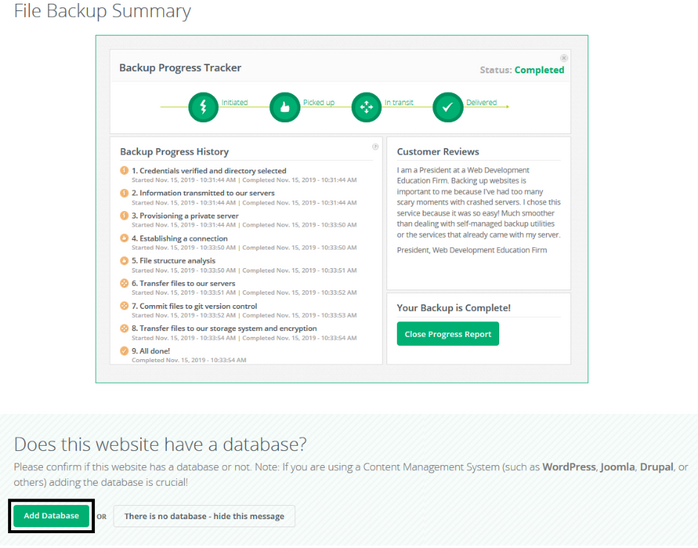 codeguard file backup summery