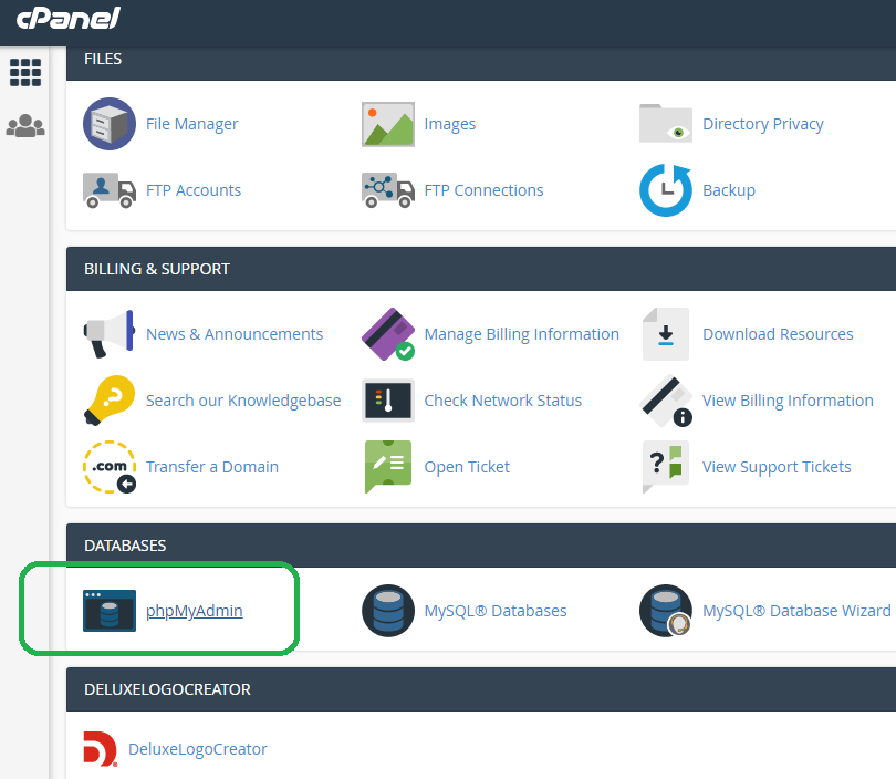 Phpmyadmin in cPanel