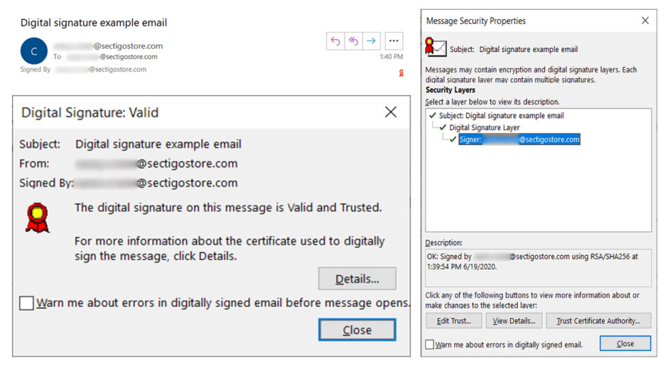 An example of an email digital signature