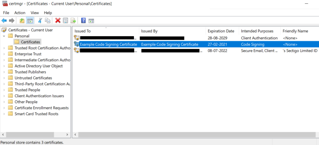 Self-signed certificate manager